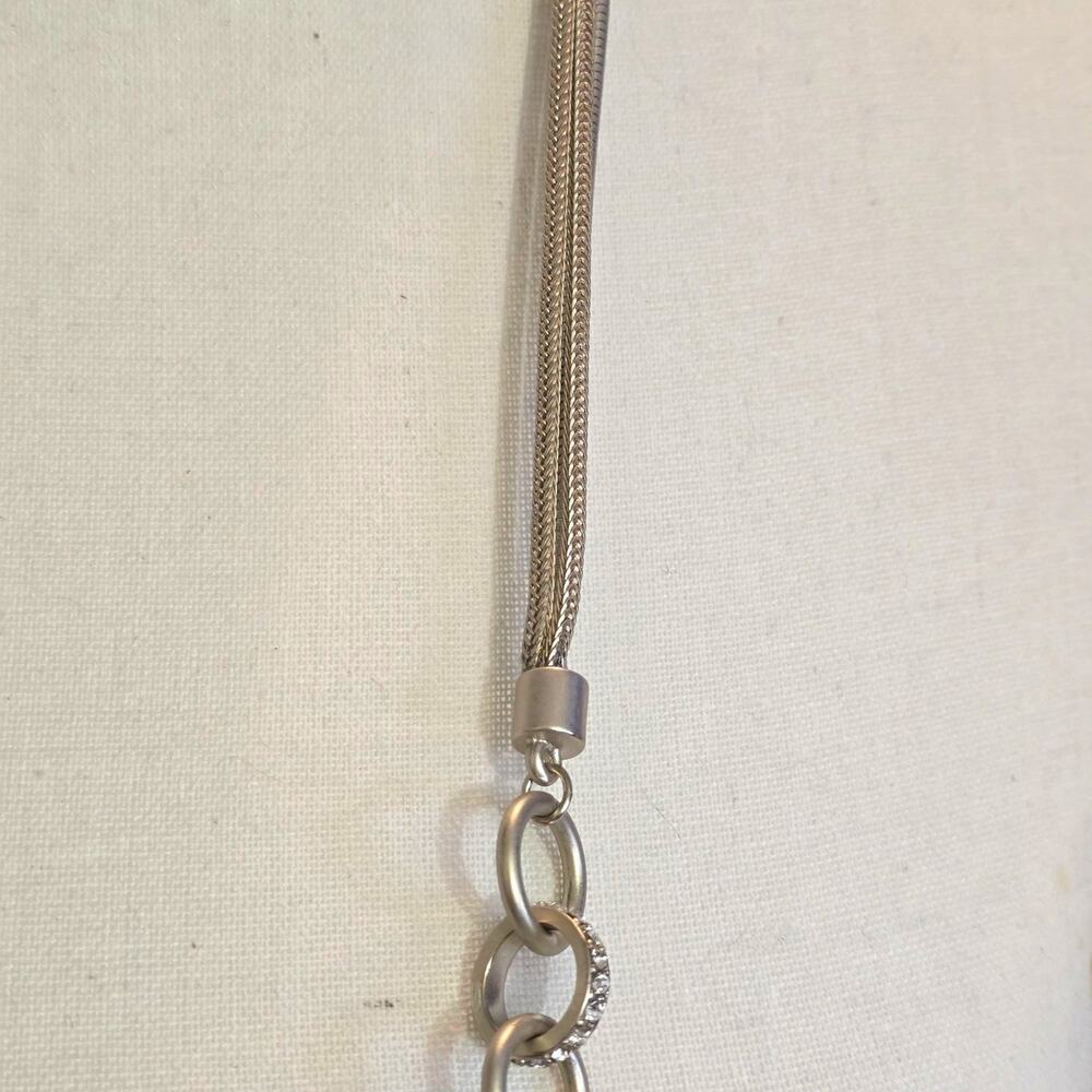 Link Chain Chico's Necklace Interlocked Circle Rhinestones Matte Gold Tone 40" L - Picture 10 of 10